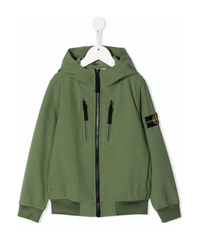 Stone Island Kids' Logo-patch Hooded Jacket In Green