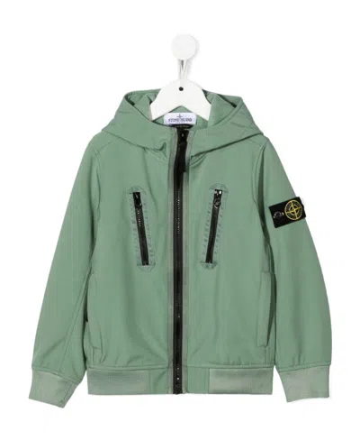 Stone Island Logo-patch Hooded Jacket In Green