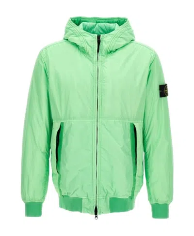 Stone Island Logo-patch Hooded Jacket In Green
