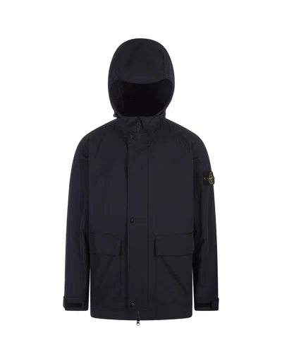 Stone Island Logo Patch Hooded Jacket In Navy