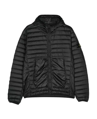 Stone Island Logo-patch Hooded Puffer Jacket In Black