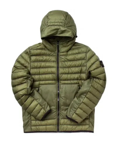 Stone Island Logo-patch Hooded Puffer Jacket In Green