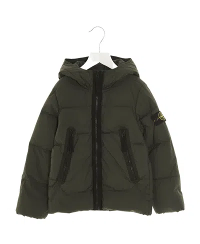 Stone Island Logo-patch Hooded Puffer Jacket In Green
