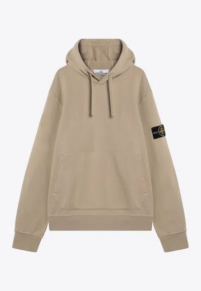 Stone Island Logo Patch Hooded Sweatshirt In Beige