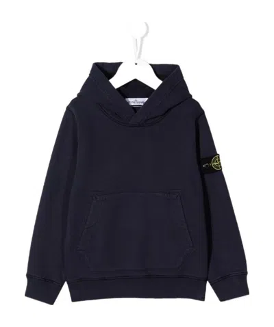 Stone Island Logo Patch Hoodie In Blue