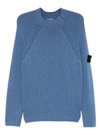 Stone Island Ribbed Texture Sweater With Crew Neckline In Blue