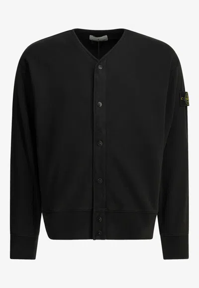 Stone Island Logo Patch Knit Cardigan In Transparent