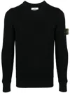 Stone Island Ribbed Knit Sweater With Distinctive Patch Logo In Black