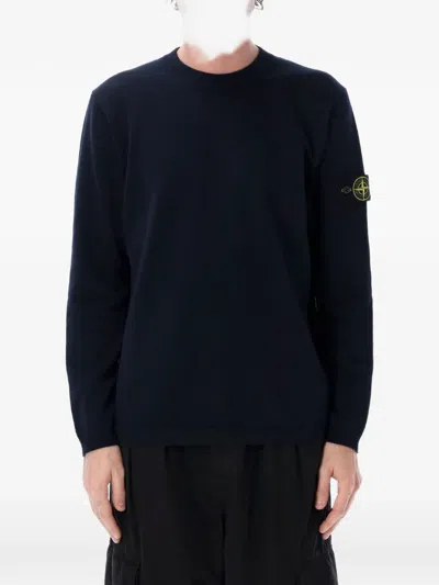 Stone Island Lambswool Regular-fit. Maglione Girocollo In Lana Dagnello Con Impunture Sul Giromanica. Finezza 7. In Blue