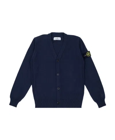 Stone Island Logo-patch Knitted Cardigan In Blue