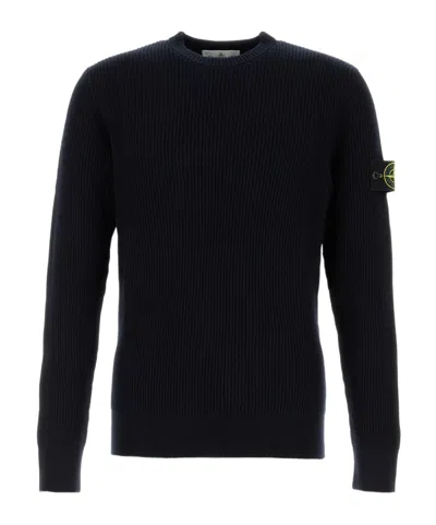 Stone Island Logo Patch Knitted Jumper In Blue
