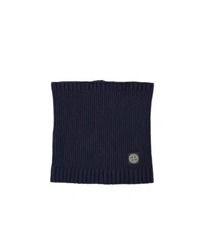 Stone Island Logo-patch Knitted Scarf In Black
