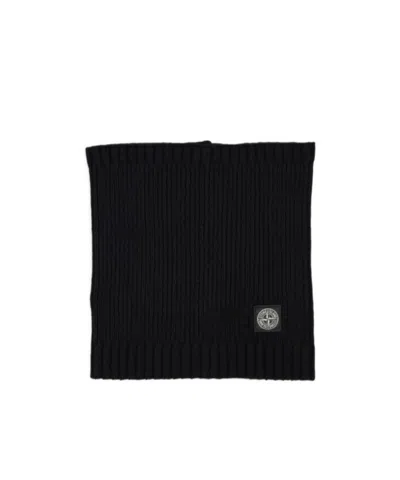 Stone Island Logo-patch Knitted Scarf In Black
