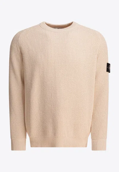 Stone Island Logo Patch Knitted Sweater In Neutral