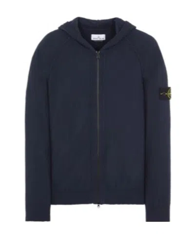 Stone Island Logo-patch Knitted Zip-up Hoodie In Blue