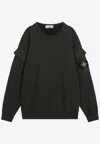 Stone Island Brushed Organic Cotton Fleece Sweatshirt With Ribbed Inserts In Green