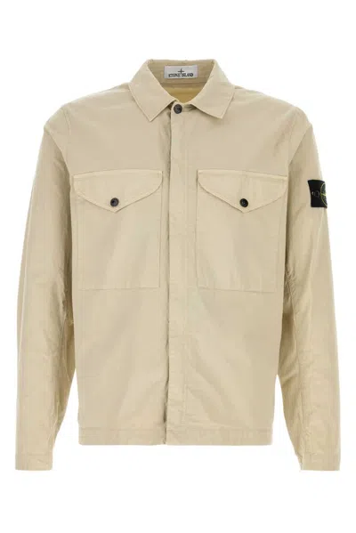 Stone Island Stretch-twill Shirt Jacket In Beige O Tan