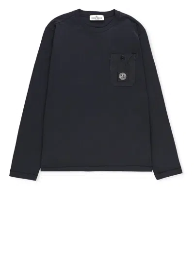 Stone Island Kids' Logo Patch Long-sleeved T-shirt In Blue