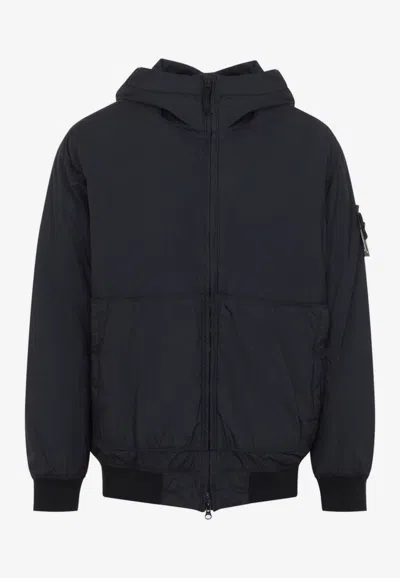 Stone Island Logo Patch Nylon Bomber Jacket In Navy