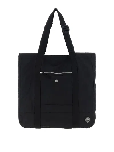 Stone Island Logo-patch Nylon Tote Bag In Black
