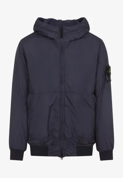 Stone Island Logo Patch Padded Jacket With Hood In Blue