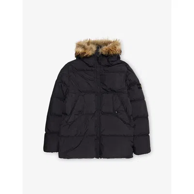 Stone Island Kids' Black Logo-patch Padded Shell Parka Jacket