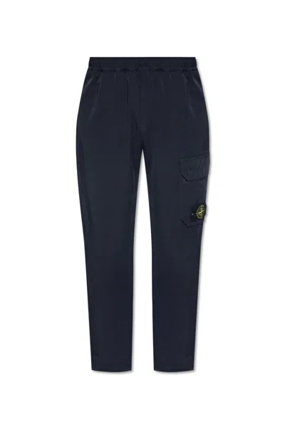 Stone Island Logo Patch Pants In Blue