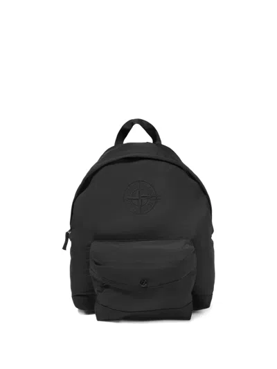 Stone Island Kids' Logo Patch Pocket Backpack In Black