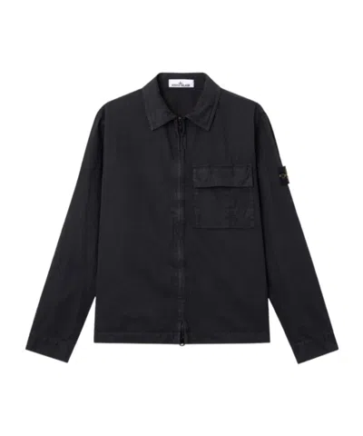 Stone Island Regular-fit Zipper-up Overshirt With Pocket In Black