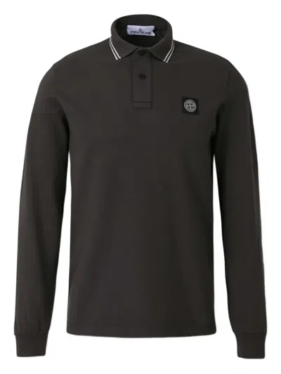Stone Island Logo-patch Polo Shirt In Gray