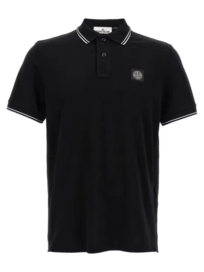 Stone Island Logo Patch Polo Shirt In Black