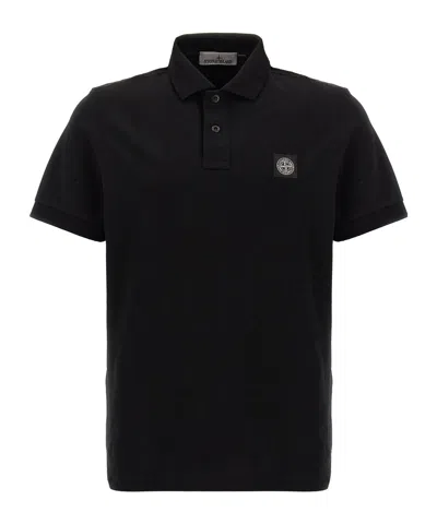 Stone Island Mens Black Brand-patch Regular-fit Stretch-cotton Polo Shirt Xl