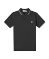Stone Island Logo Short-sleeved Polo T-shirt In Black