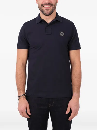 Stone Island Short-sleeve Polo Shirt With Compass Patch In Blue