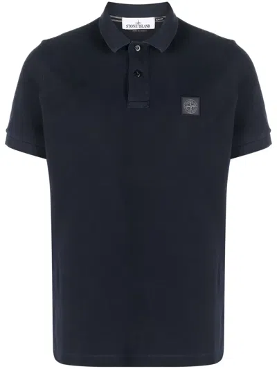 Stone Island Logo-patch Polo Shirt In Blue