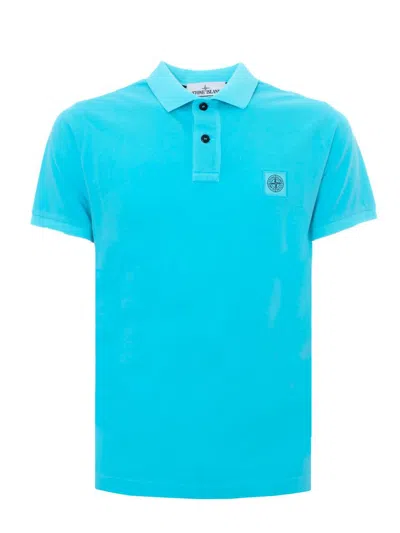 Stone Island Polo Shirt In Pique Cotton With Logo In Blue