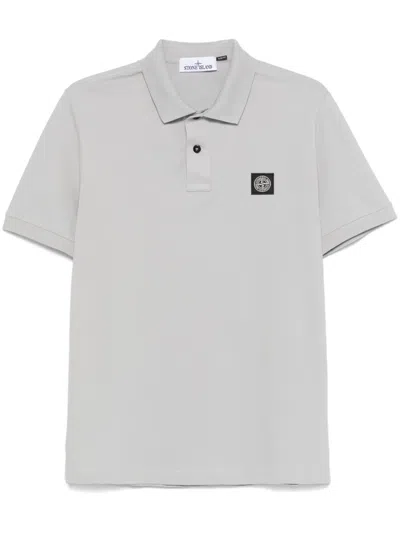 Stone Island Logo-patch Polo Shirt In Gray