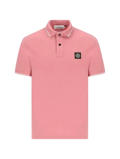 Stone Island Logo Patch Short-sleeve Polo Shirt In Pink