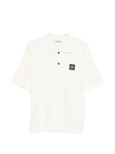 Stone Island Logo-patch Polo Shirt In White
