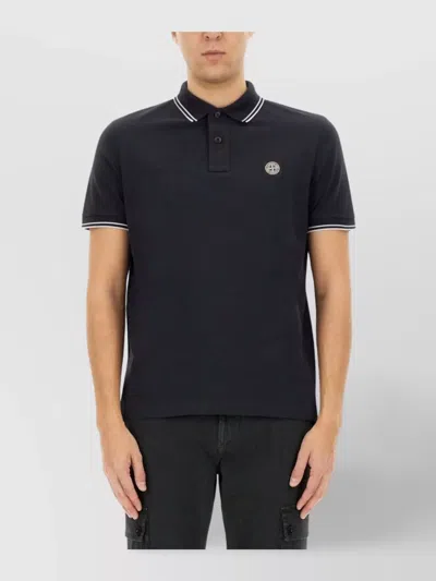 Stone Island Logo Embroidered Polo Shirt In Black