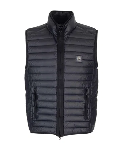 Stone Island Logo Patch Puffer Vest In Blue