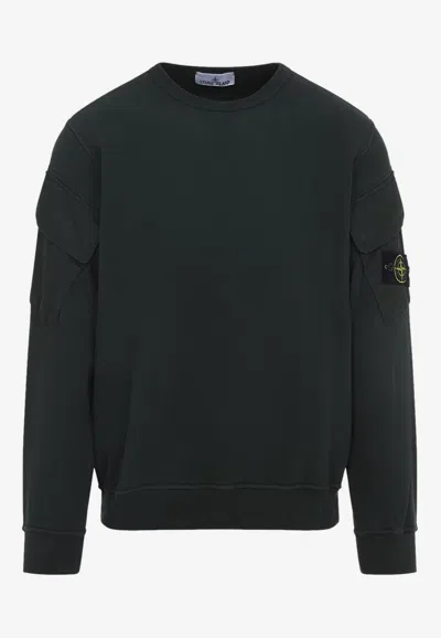 Stone Island Logo Patch Pullover Sweatshirt In Green