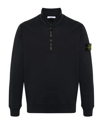 Stone Island Logo Patch Quarter-zip Sweatshirt In Black