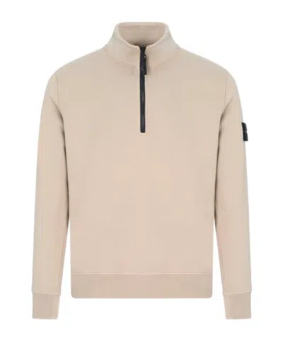 Stone Island Logo Patch Quarter-zip Sweatshirt In Neutral