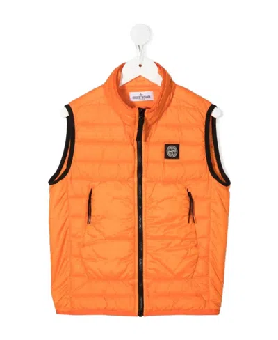 Stone Island Logo-patch Quilted Gilet In Orange