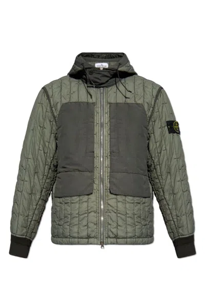 Stone Island Logo Patch Quilted Jacket In Green