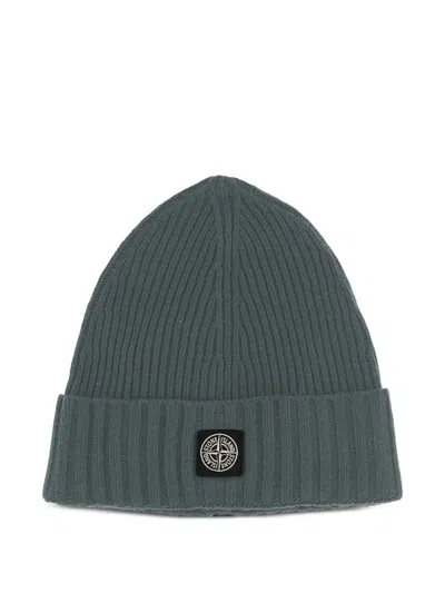 Stone Island Kids' Logo-patch Ribbed Beanie In Black