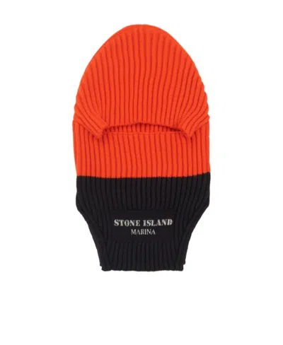 Stone Island Logo-patch Ribbed-knit Balaclava In Red