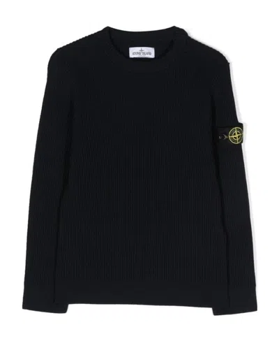 Stone Island Logo-patch Ribbed-knit Jumper In Blue
