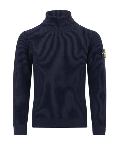 Stone Island Logo-patch Roll Neck Jumper In Blue